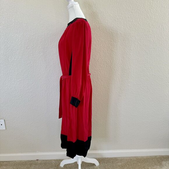 Vintage Horchow Sz 12 Dress 100% Silk Red With Black Accents Drop Waist Sh Pads - Picture 12 of 16
